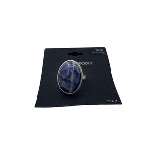 Semi Precious Women’s Ring Blue Stone Silver Finish Size‎ 7 Elegant Jewelry